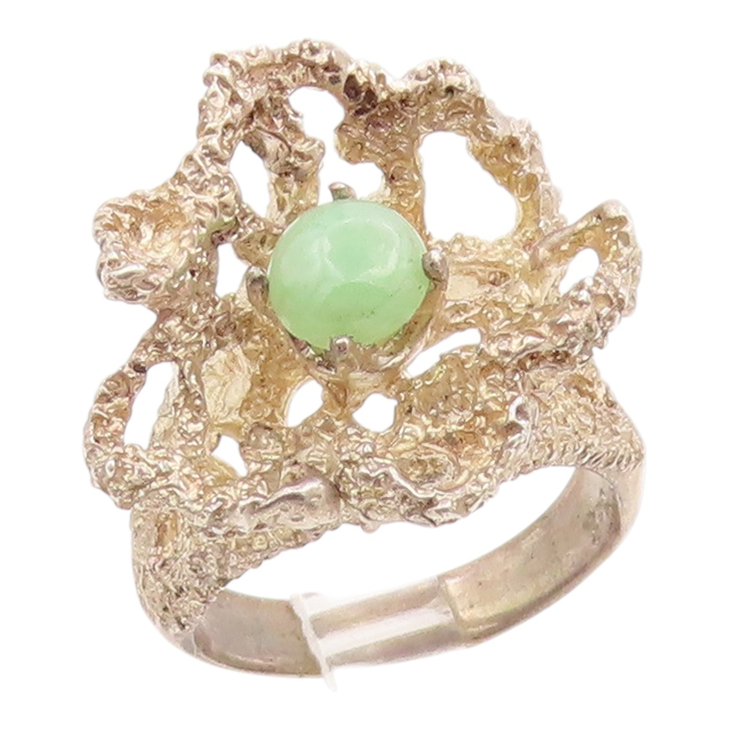 925 Sterling Silver Vintage Ring Cabochon Jade Brutalist Band  Sz 7.5  RG35369