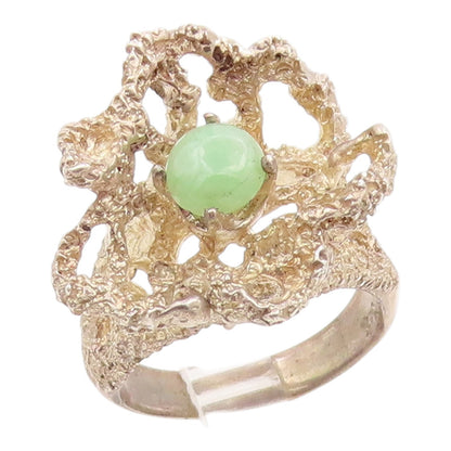 925 Sterling Silver Vintage Ring Cabochon Jade Brutalist Band  Sz 7.5  RG35369