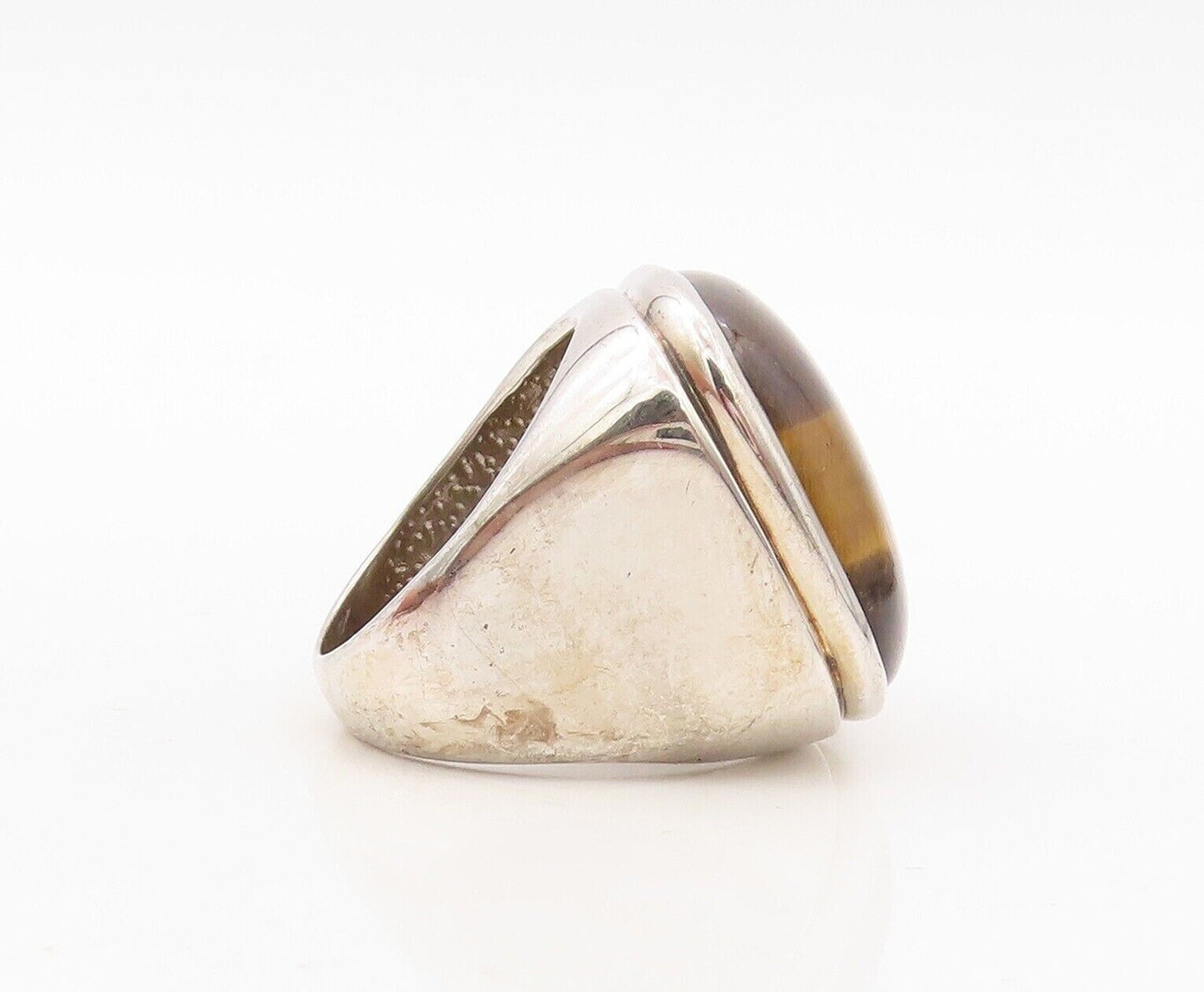 925 Sterling Silver Vintage Ring Modernist Square Tigers Eye  Sz 7.5  RG30332