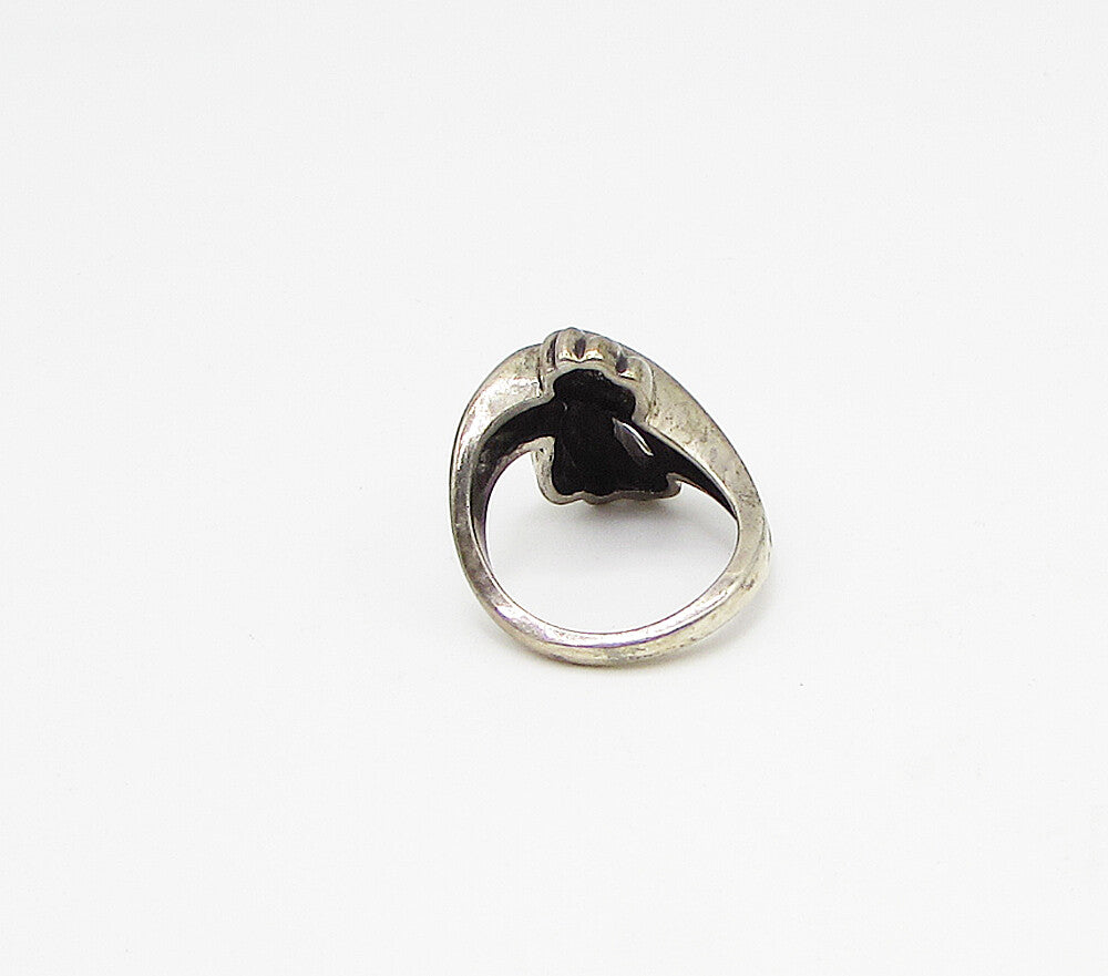 925 Sterling Silver  Vintage Dark Tone Ribbon Knot Band Ring Sz 6.5  RG3101