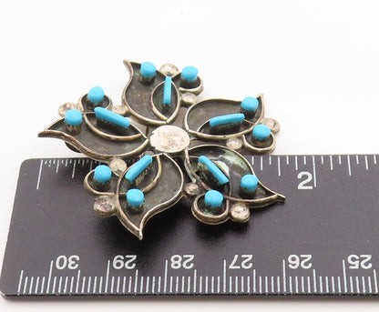 925 Sterling Silver Vintage Brooch Pin NAVAJO ZUNI Larimar Flower  BP11658