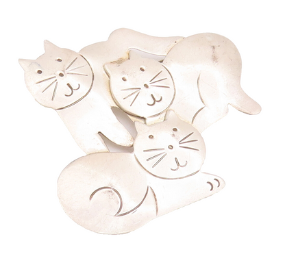 925 Sterling Silver Vintage Brooch Pin MEXICO Cutout Playful Cat Family  BP10741