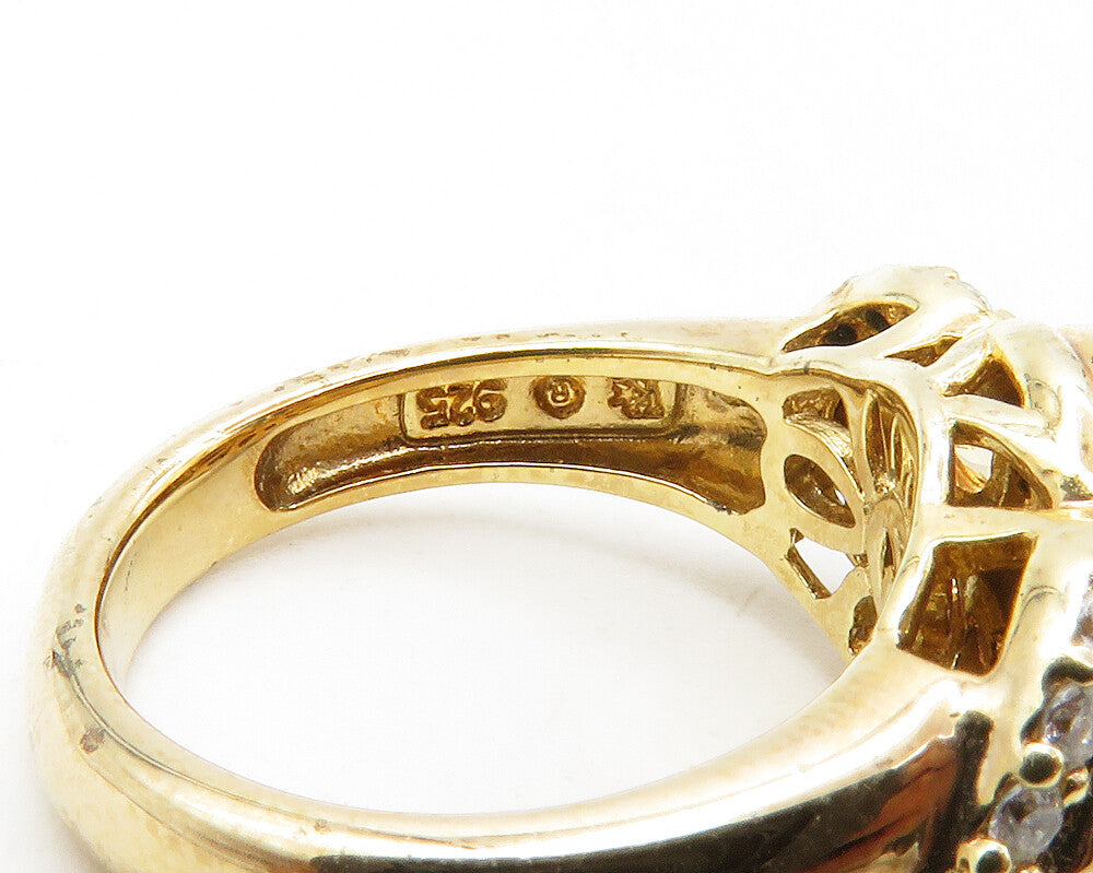 925 Sterling Silver Multi Color Topaz Gold Plated Band Ring Sz 5 RG13340