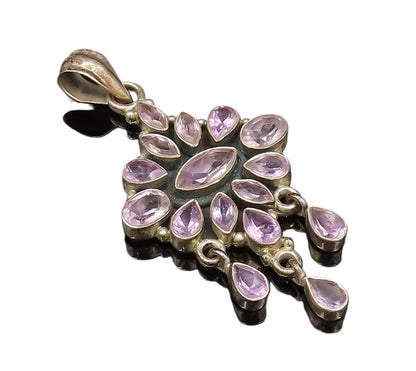 925 Sterling Silver  Vintage Multi Pear Shaped Gemstone Dangle Pendant  PT21765