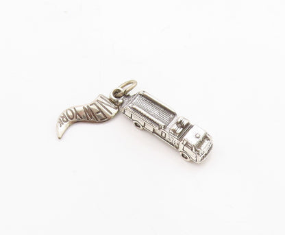 925 Sterling Silver  Vintage Petite Fire Truck New York Flag Pendant  PT9071
