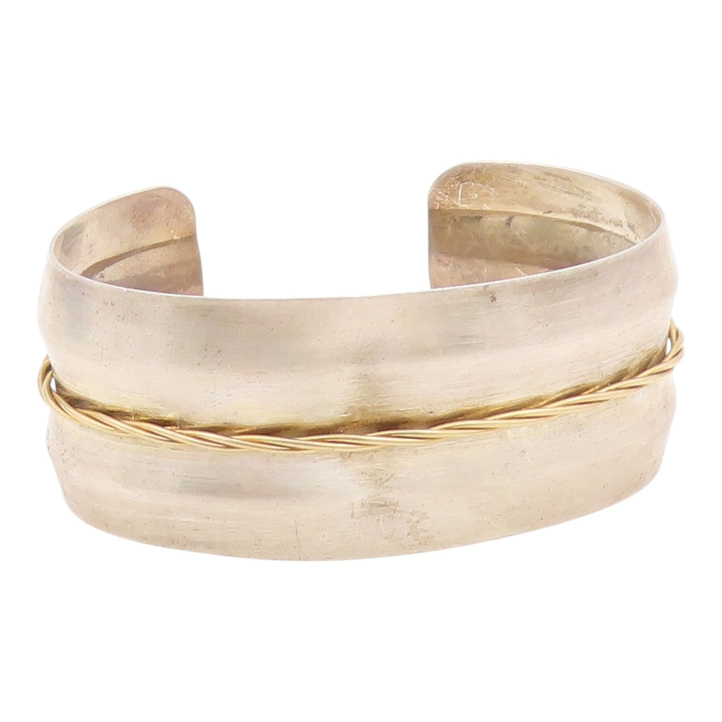 925 Sterling Silver  Vintage Shiny Two Tone Rope Twist Cuff Bracelet  BT9330