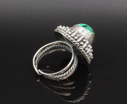 ISRAEL 925 Silver  Vintage Beaded Wavy Round Chrysocolla Ring Sz 5  RG25919