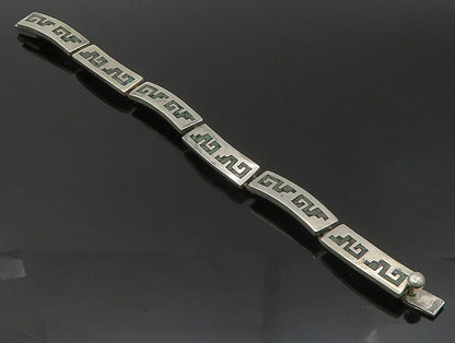MEXICO 925 Sterling Silver  Vintage Jasper Mosaic Bar Chain Bracelet  BT1377
