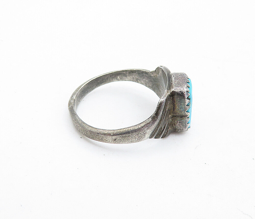 NAVAJO 925 Sterling Silver  Vintage Turquoise Dark Tone Band Ring Sz 5  RG5516