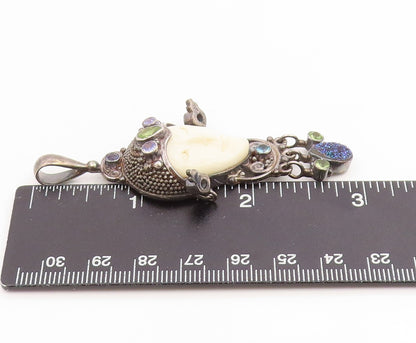 925 Sterling Silver Vintage Pendant SAJEN Multi Gemstone Bali Goddess  PT26098