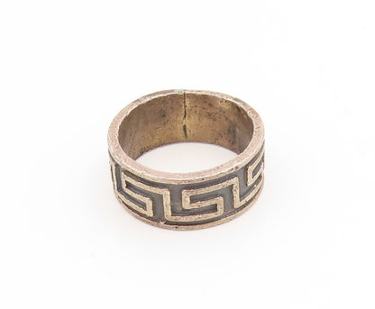 925 Sterling Silver Vintage Ring Carved Greek Key Pattern Band  Sz 6  RG35093