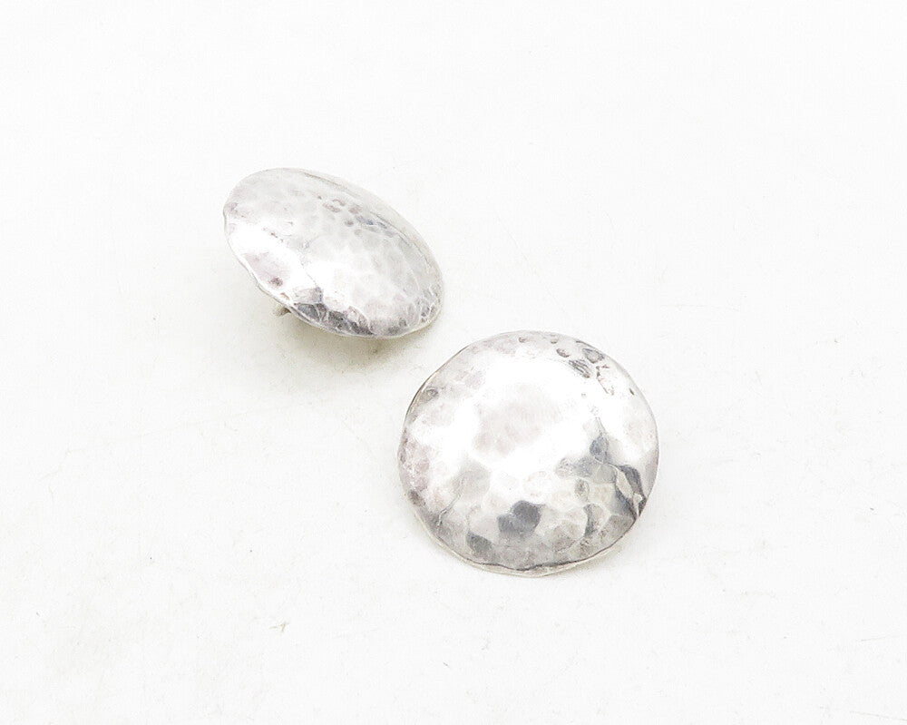 925 Sterling Silver  Vintage Modernist Hammered Non Pierce Earrings  EG6593