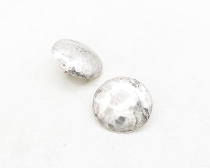 925 Sterling Silver  Vintage Modernist Hammered Non Pierce Earrings  EG6593