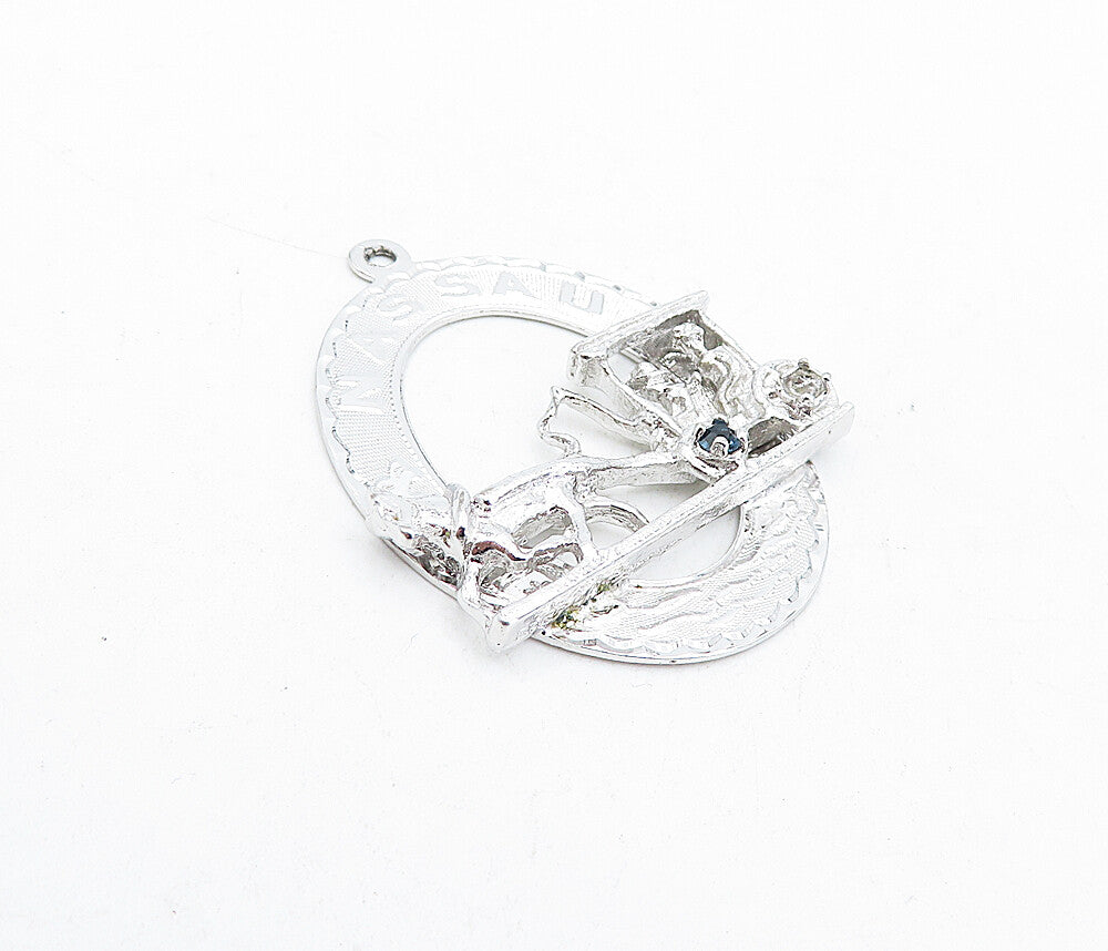 CREA 925 Sterling Silver  Vintage Blue Topaz Horse & Carriage Pendant  PT3741