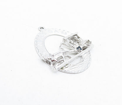 CREA 925 Sterling Silver  Vintage Blue Topaz Horse & Carriage Pendant  PT3741