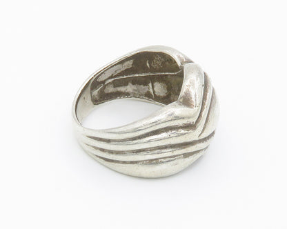 925 Sterling Silver  Vintage Shiny Chiseled Detail Band Ring Sz 7  RG14677
