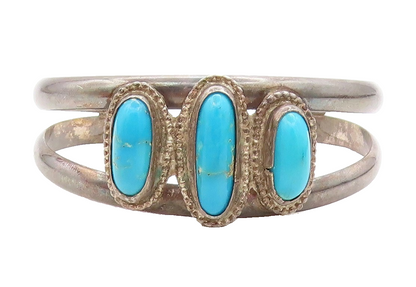 925 Sterling Silver  Vintage Antique Turquoise Split Cuff Bracelet  BT2798
