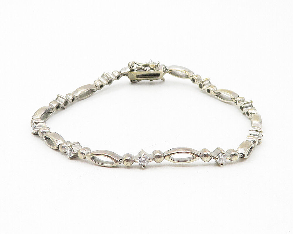 925 Sterling Silver  Vintage Petite Prong Set Topaz Chain Bracelet  BT4542