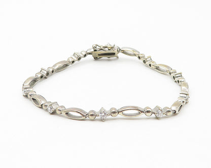 925 Sterling Silver  Vintage Petite Prong Set Topaz Chain Bracelet  BT4542