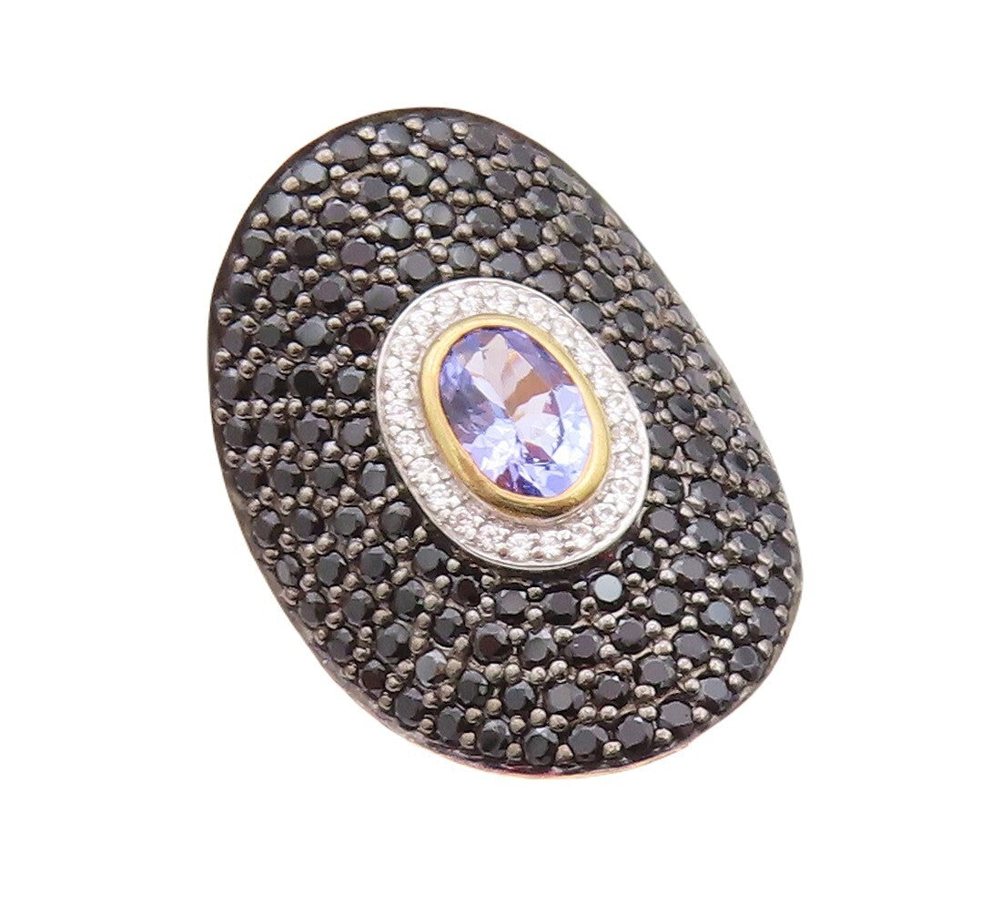 925 Sterling Silver Vintage Ring Gold Plated Large Topaz & Spinel  Sz 6  RG29967
