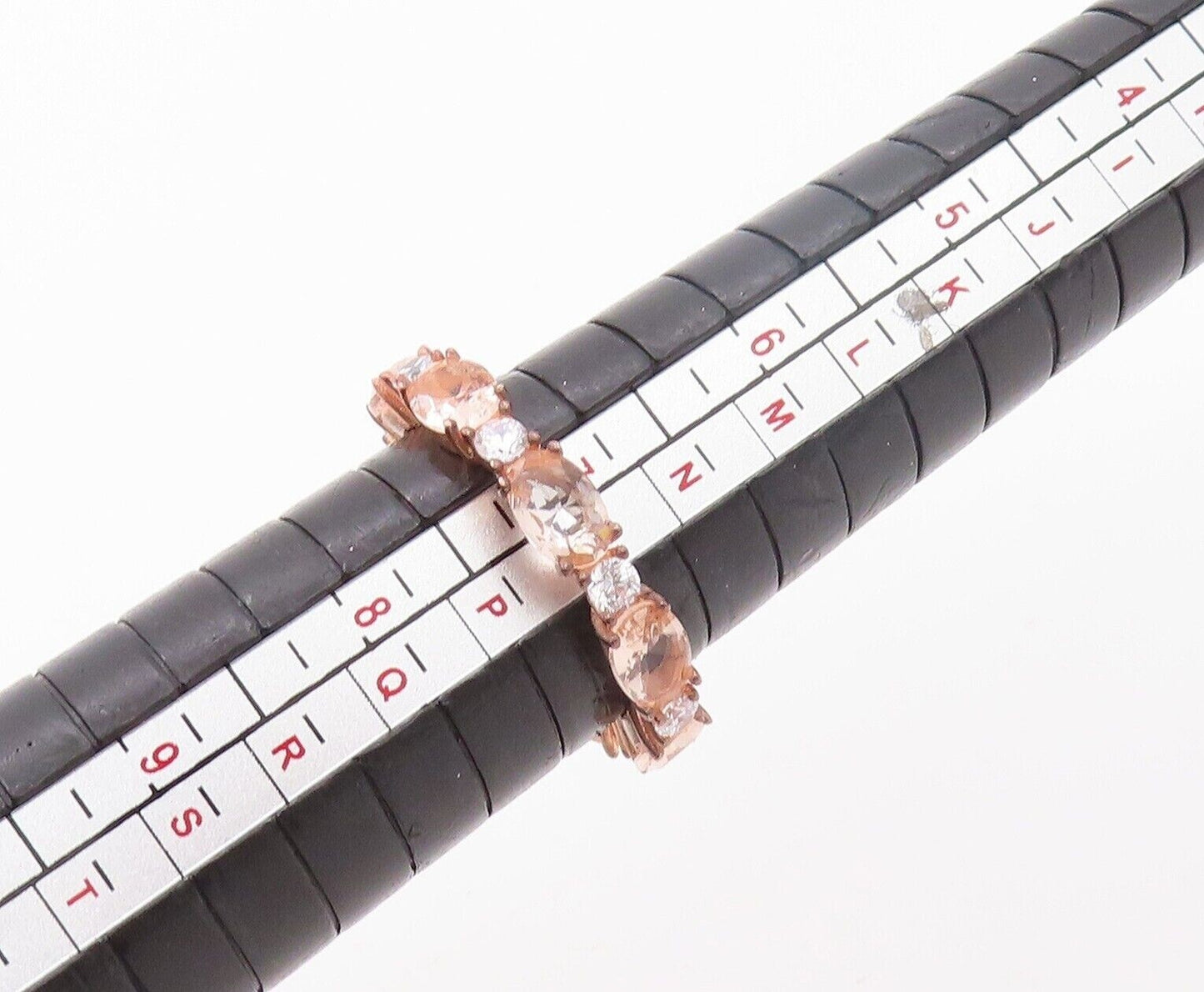 925 Sterling Silver Vintage Ring Rose Gold Plated Morganite & CZ  Sz 7  RG30171