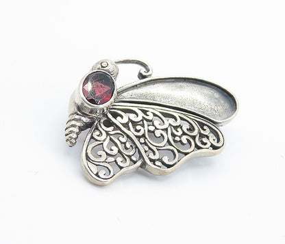 925 Sterling Silver  Vintage Red Topaz Swirl Wing Butterfly Brooch Pin  BP2922