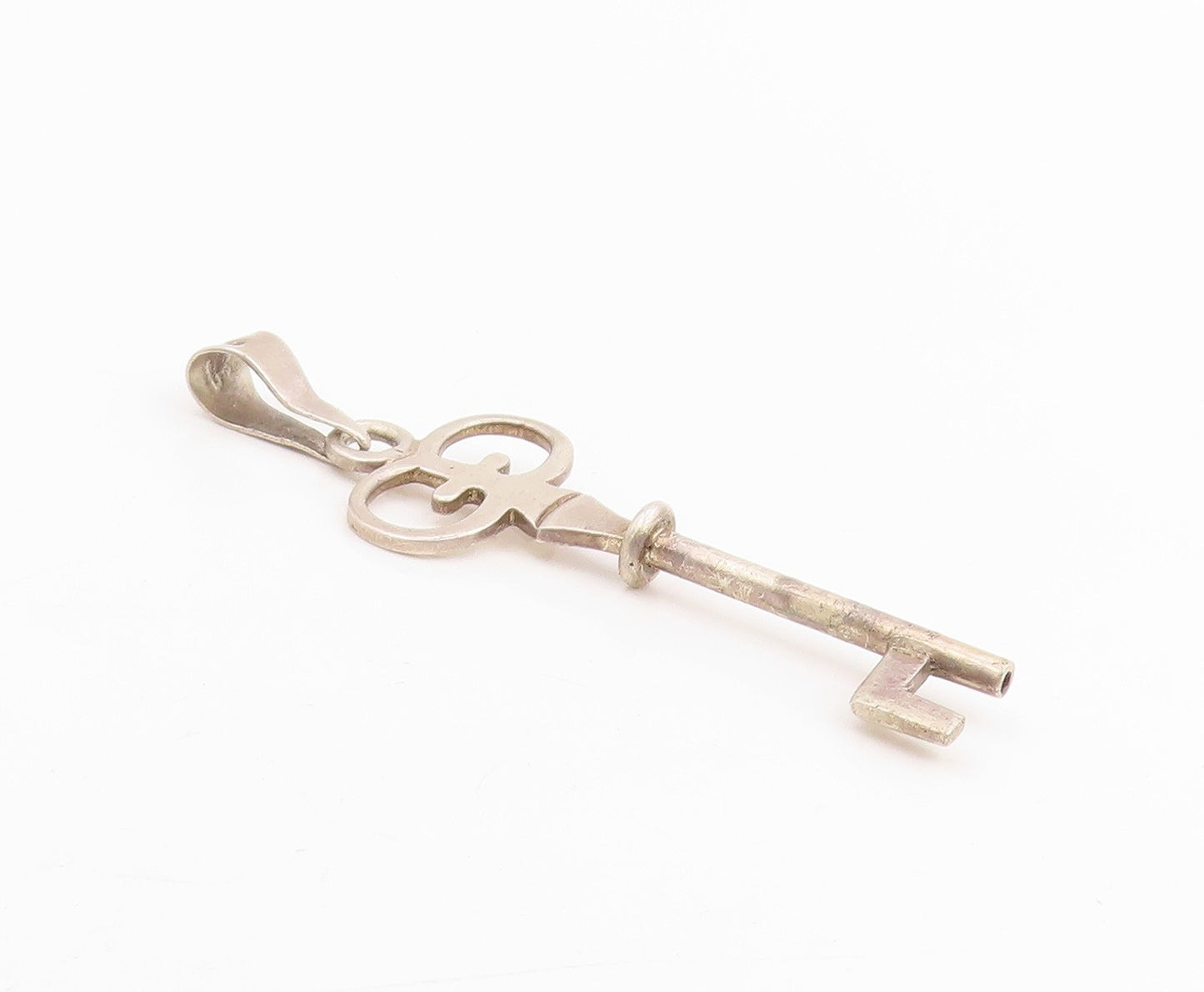 925 Sterling Silver Vintage Pendant MEXICO Minimalist Large Crown Key  PT25307