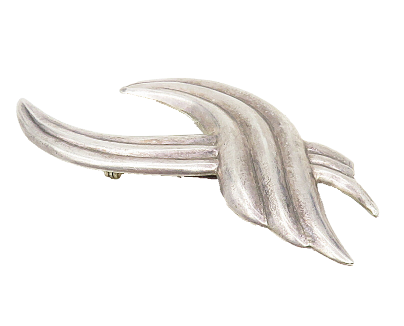 925 Sterling Silver  Vintage Shiny Fluted Wings Design Brooch Pin  BP3508