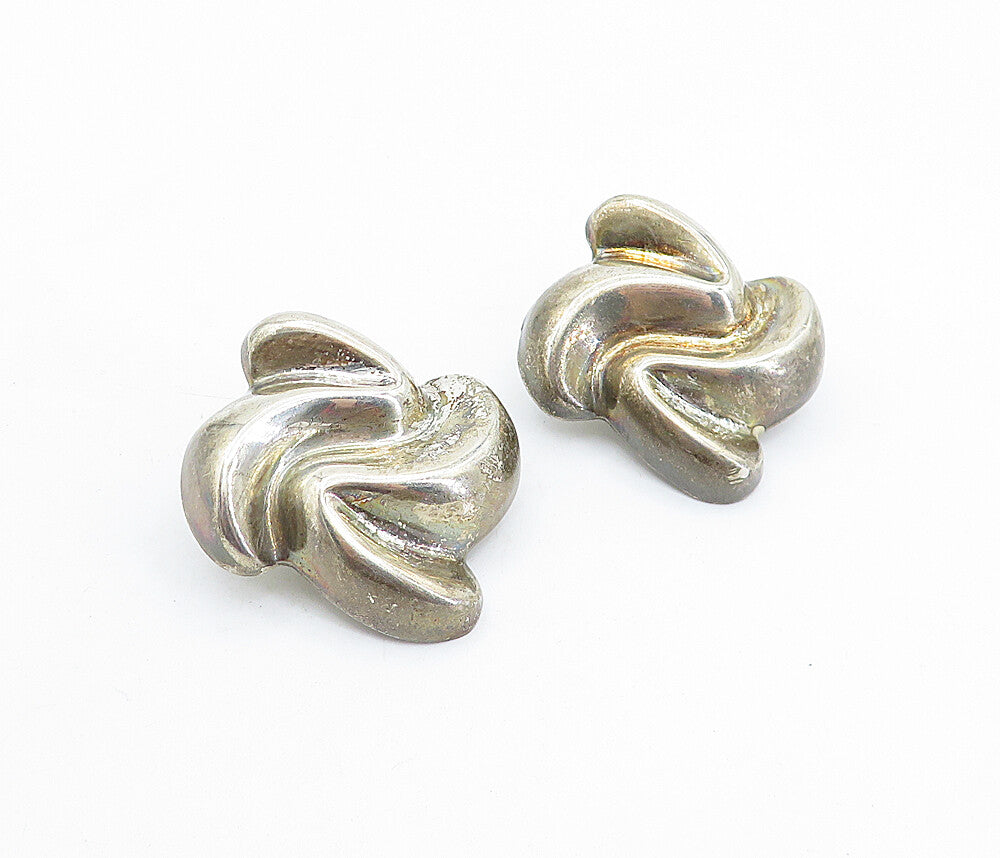 925 Sterling Silver  Vintage Hollow Swirl Design Non Pierce Earrings  EG2842