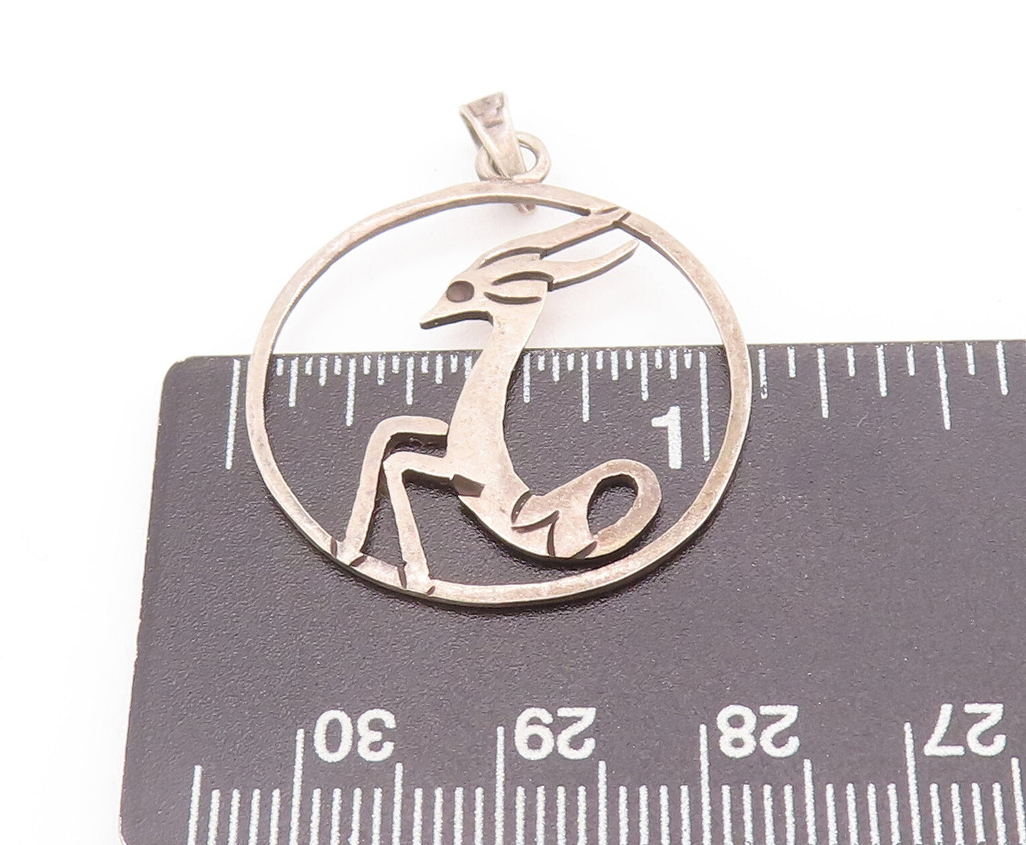 925 Sterling Silver Vintage Pendant Circular Framed Stencil Cut Deer  PT22827