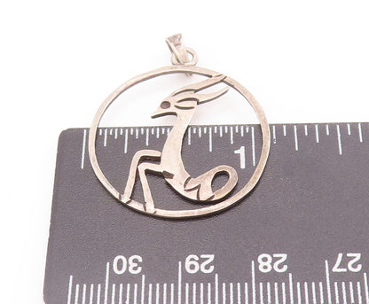925 Sterling Silver Vintage Pendant Circular Framed Stencil Cut Deer  PT22827
