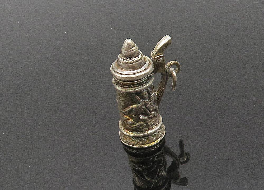 925 Sterling Silver  Vintage Beer Stein Cup Motif Pendant (OPENS)  PT15888