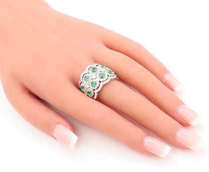 925 Sterling Silver Vintage Ring Round Cut Green Halo White CZ  Sz 7.5 RG29516