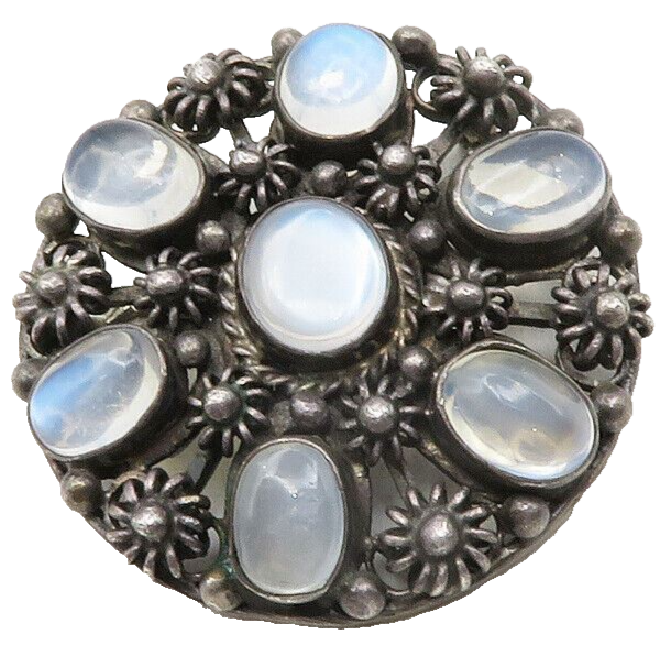 925 Sterling Silver  Vintage Topaz Oxidized Floral Design Brooch Pin  BP4785