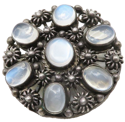 925 Sterling Silver  Vintage Topaz Oxidized Floral Design Brooch Pin  BP4785
