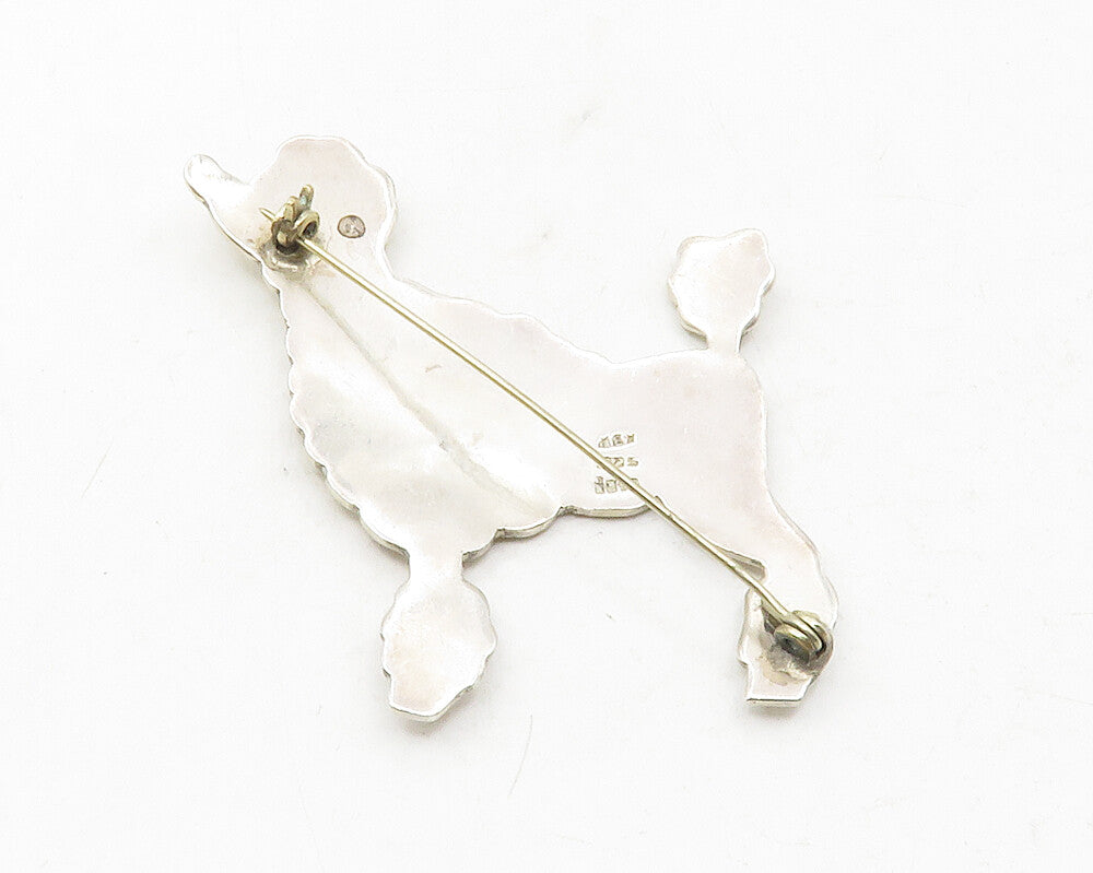 MEXICO 925 Sterling Silver  Vintage Shiny Dotted Poodle Brooch Pin  BP4504