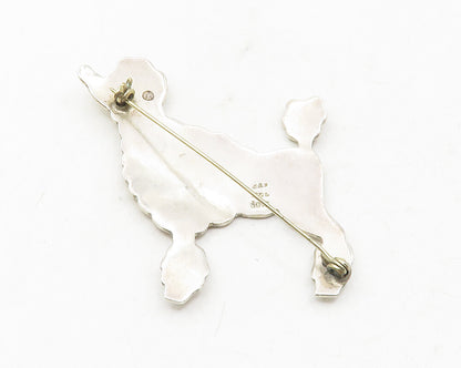 MEXICO 925 Sterling Silver  Vintage Shiny Dotted Poodle Brooch Pin  BP4504