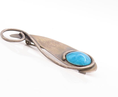 925 Sterling Silver Vintage Brooch Pin BRYAN Dark Tone designer Gemstone BP11401
