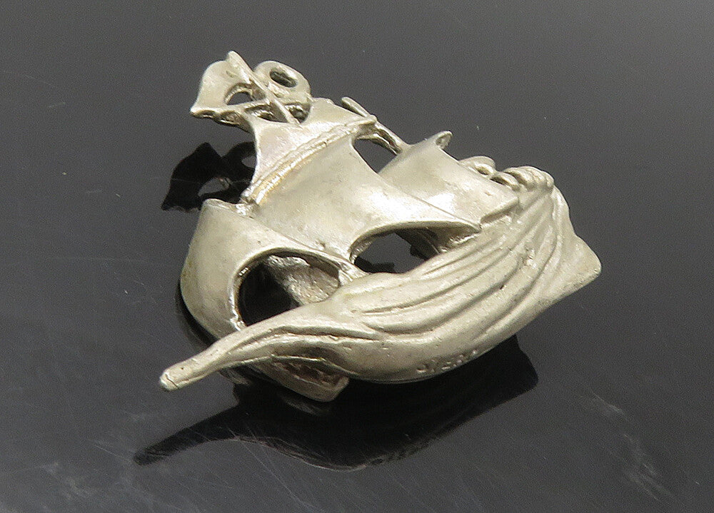 925 Sterling Silver  Vintage Dark Tone Sailing Ship Motif Pendant  PT7266