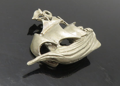 925 Sterling Silver  Vintage Dark Tone Sailing Ship Motif Pendant  PT7266