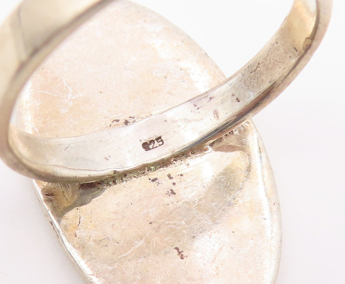 925 Sterling Silver Vintage Ring Modernist Carved Tribal Dance Band Sz 9 RG36901