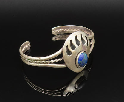 NAVAJO 925 Sterling Silver Vintage Chrysocolla Paw Print Cuff Bracelet BT9650