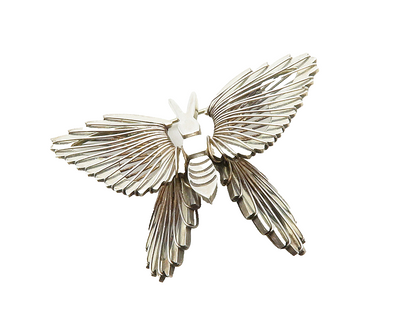 MEXICO 925 Sterling Silver Vintage Shiny Butterfly Motif Brooch Pin BP4722