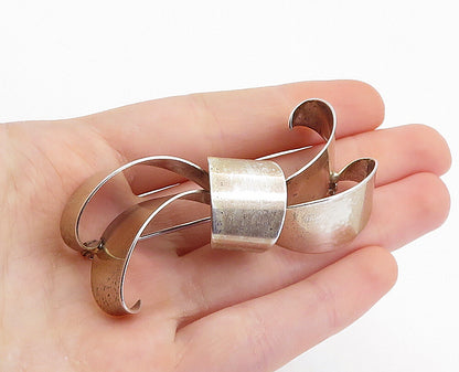 NAPIER 925 Sterling Silver  Vintage Modernist Ribbon Bow Brooch Pin  BP2664