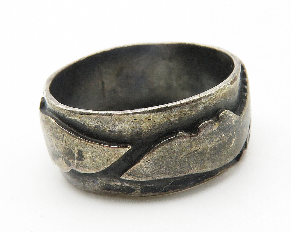 925 Sterling Silver   Vintage Oxidized Antique Swirl Band Ring Sz 7  RG11633
