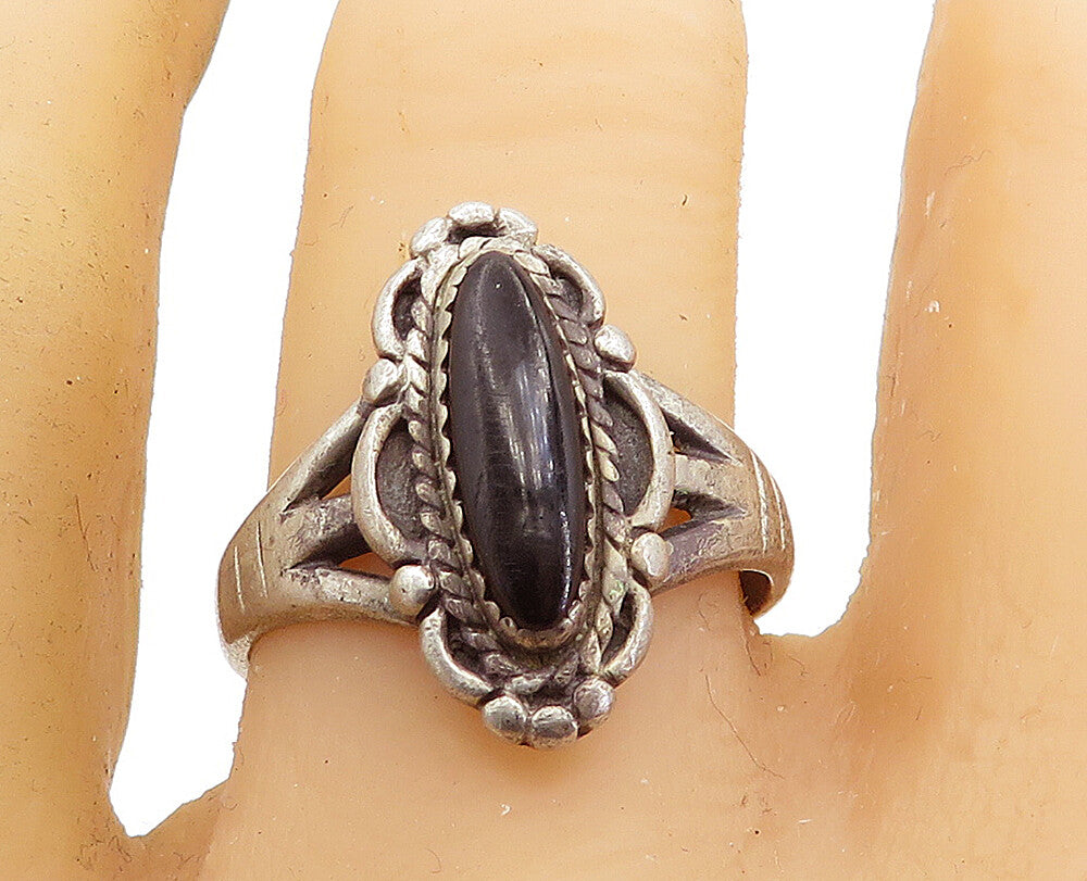 925 Sterling Silver Vintage Black Onyx Split Cocktail Band Ring Sz 9.5  RG6981