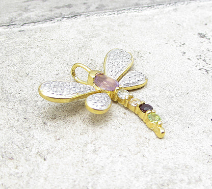 Gold Over 925 Silver  Gemstones & Genuine Diamonds Firefly Pendant  PT1249