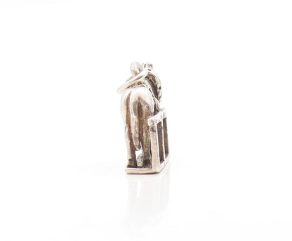 925 Sterling Silver Vintage Pendant Dark Tone Horse In Stable  PT23718
