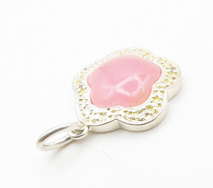 ROSS SIMON 925 Silver  Genuine Diamond & Rose Quartz Flower Pendant  PT11759