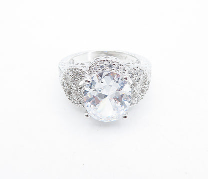 925 Sterling Silver  Sparkling Oval Cut Topaz Floral Band Ring Sz 7.5  RG4614